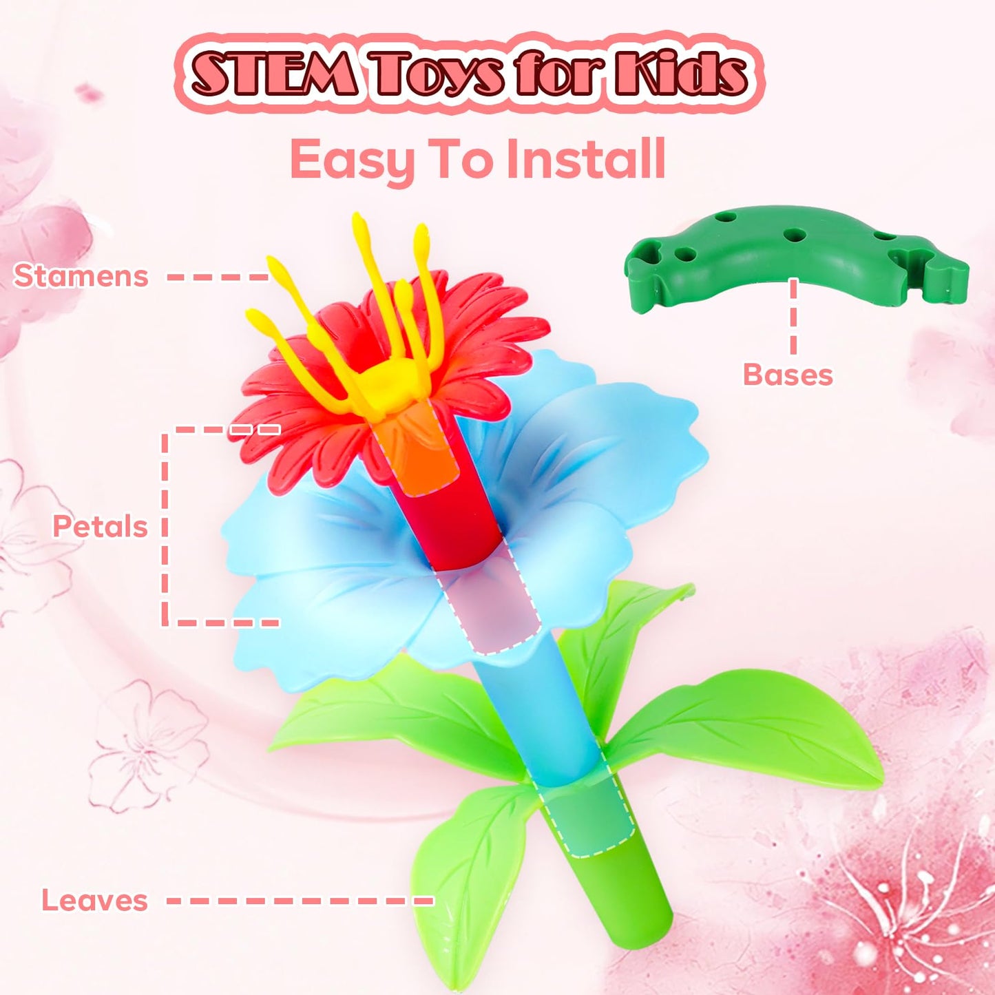 FUNZBO 109pcs Flower Garden Building Toy Set - Spring Toys for 3 4 5 6 7 Years Old Girl, STEM Montessori Educational Toy for Kid Toddler, Sorting & Stacking Building Block Birthday Gift for Girls