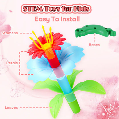 FUNZBO 109pcs Flower Garden Building Toy Set - Spring Toys for 3 4 5 6 7 Years Old Girl, STEM Montessori Educational Toy for Kid Toddler, Sorting & Stacking Building Block Birthday Gift for Girls