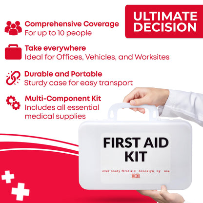 10 Person First Aid Kit - OSHA and ANSI Class A Compliant, Fully stocked Emergency Kit for Home, Office or Construction site