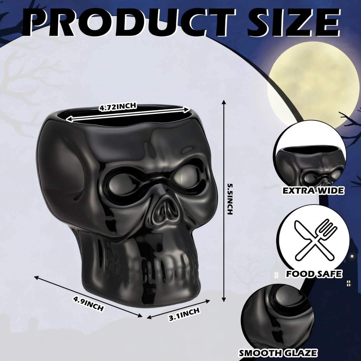 Yungyan Ceramic Skull Utensil Holder for Kitchen, Gothic Kitchen Accessories, Large Capacity Skull Skeleton Storage Pen Holder for Vanity Desk Bathroom Office Halloween Scary Party Decoration
