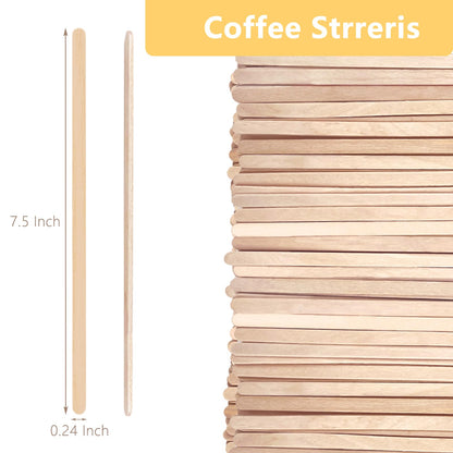 KTOJOY 1000 Pack Birch Wood Coffee Stirrers, 7.5 Inch Sturdy Coffee Stir Sticks, Smooth Round Ends, Splinter-Free Disposable Stir Sticks for Coffee, Cocktails, Office, Home Use