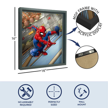 Idea Nuova Marvel Spiderman Childrens Dual Layer Wall Hanging Art Décor,MDF Frame, 16"x16"