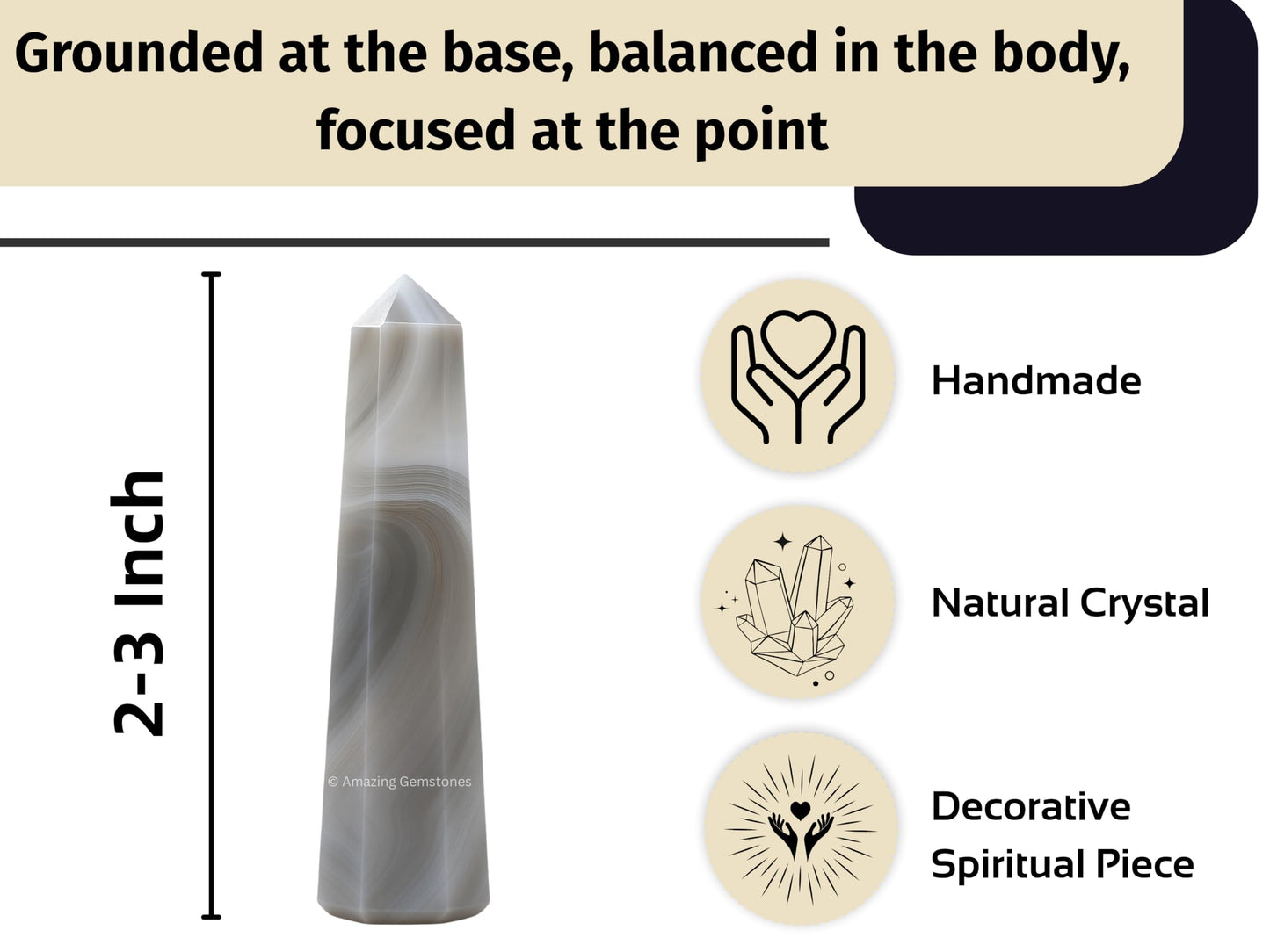 Amazing Gemstone Agate Crystal Towers ~ Natural Healing Crystal Point Obelisk for Reiki Healing and Crystal Grid (2" to 3" INCH)