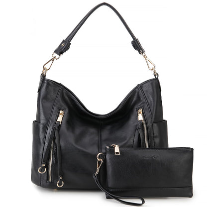 Chase Chic Hobo Bag for Women, PU Leather Ladies Purse and Handbags with Adjustable Strap Trendy Large Crossbody Shoulder Bucket Bag for Work,Travel(Black)