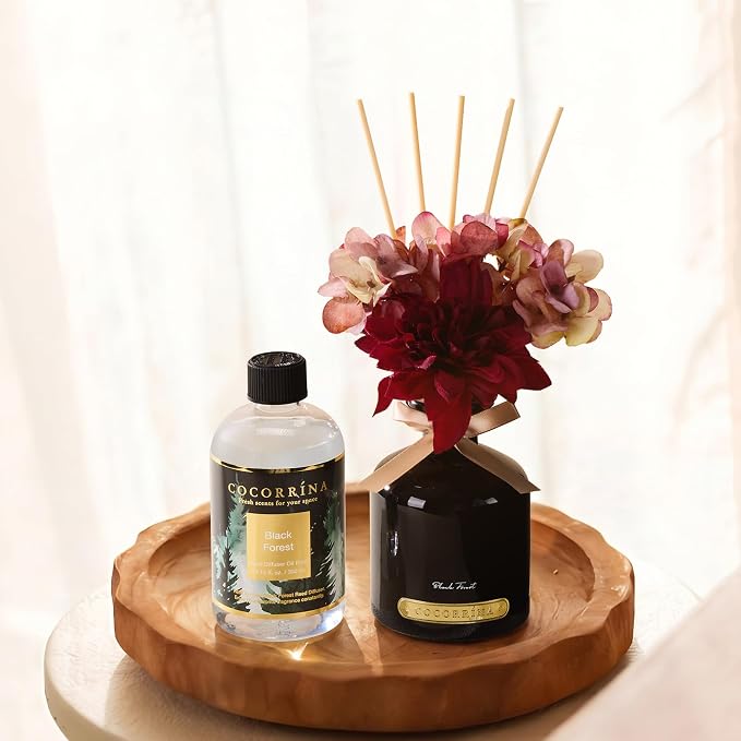 Cocorrína Reed Diffuser Refill Black Forest 10.14oz (300ml) with 8 Sticks - Premium Long-Lasting Floral Essential Oil, Home Fragrance for Bedroom, Bathroom Home Decor