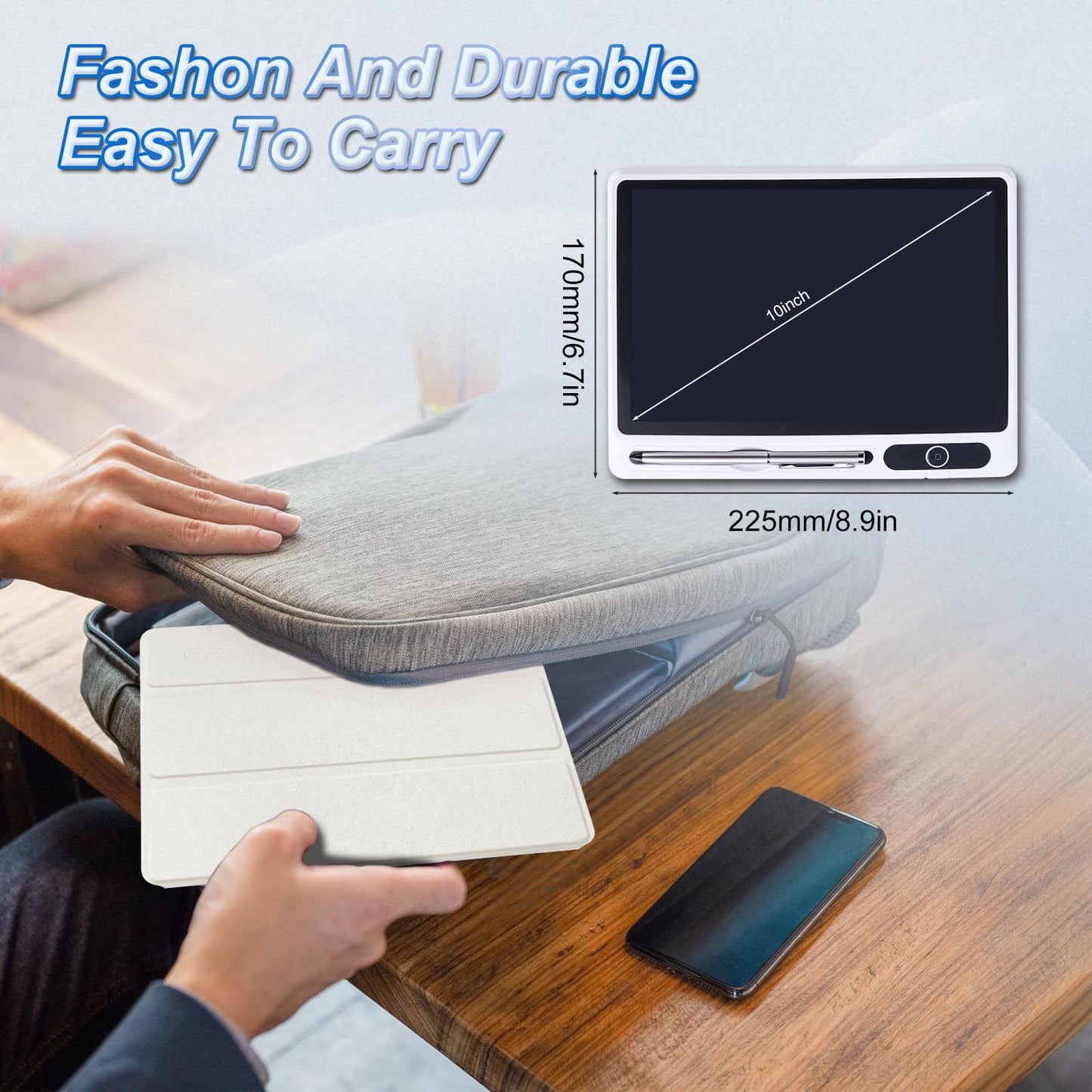 10 inch LCD Writing Tablet Electronic Handwriting Pad Doodle Board with Leather Protective Case for Adults at Home Office Bussiness (OffWhite)