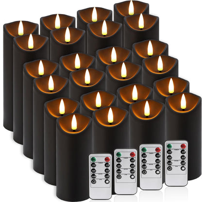 CAKETYCG 24 Pack Black Halloween Decoration Flickering Flameless Candles(D2.2 xH 5" 6" 7"), Battery Operated LED Pillar Candles with Remote Control and Timer,for Home Decor.