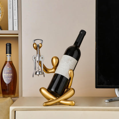 FJSPERM Thinker Statue Wine Rack, Gold Modern Rack for Kitchen Table Decor, Single Wine Bottle Holder Countertop for Bar, Small Bottle Holder Rack