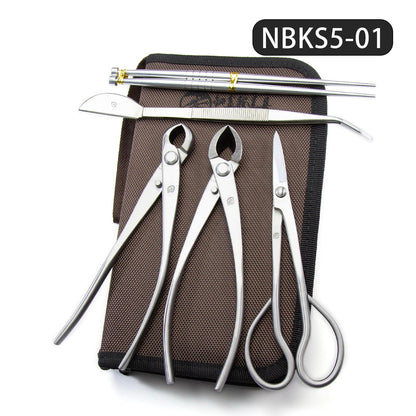 Small Size TianBonsai Bonsai Tools 5-Piece Alloy Steel Bonsai tool Kit In Cluding 180mm Long Handle Scissors / 180mm Branch Cutter / 180mm Knob Cutter / 200mm Straight Root Hook / Tweezers (NBKS5-01)