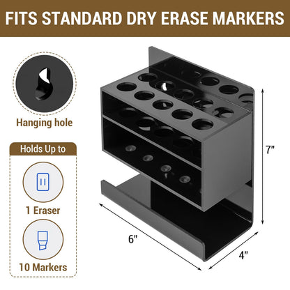 MyGift Dry Erase Marker Holder 10 Slots Whiteboard Marker Holder for Wall Dry Erase Eraser Holder Wall Mount Black