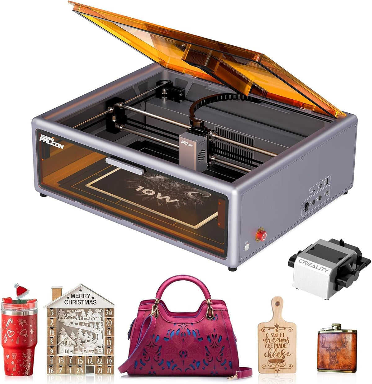 Creality Falcon A1 10W Laser Engraver, Enclosed Laser Cutter with Air Assist, HD Camera Positioning, Beginner-Friendly, Class 1 Safety Laser Engraving Machine for Wood and Metal, Acrylic