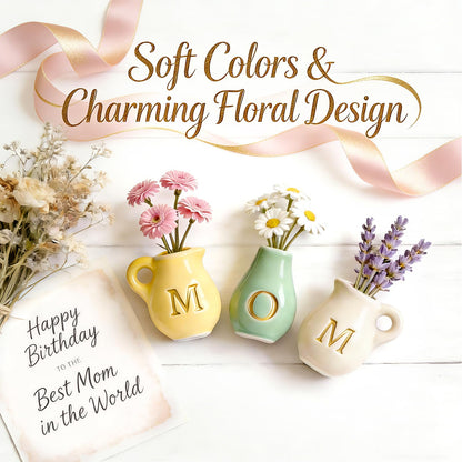 Mini Ceramic Vase Fridge Magnets – Tiny 3D Flower Vase Refrigerator Magnets with Fake Flowers, Cute Kitchen & Home Decor, Unique Birthday for Mom & Women