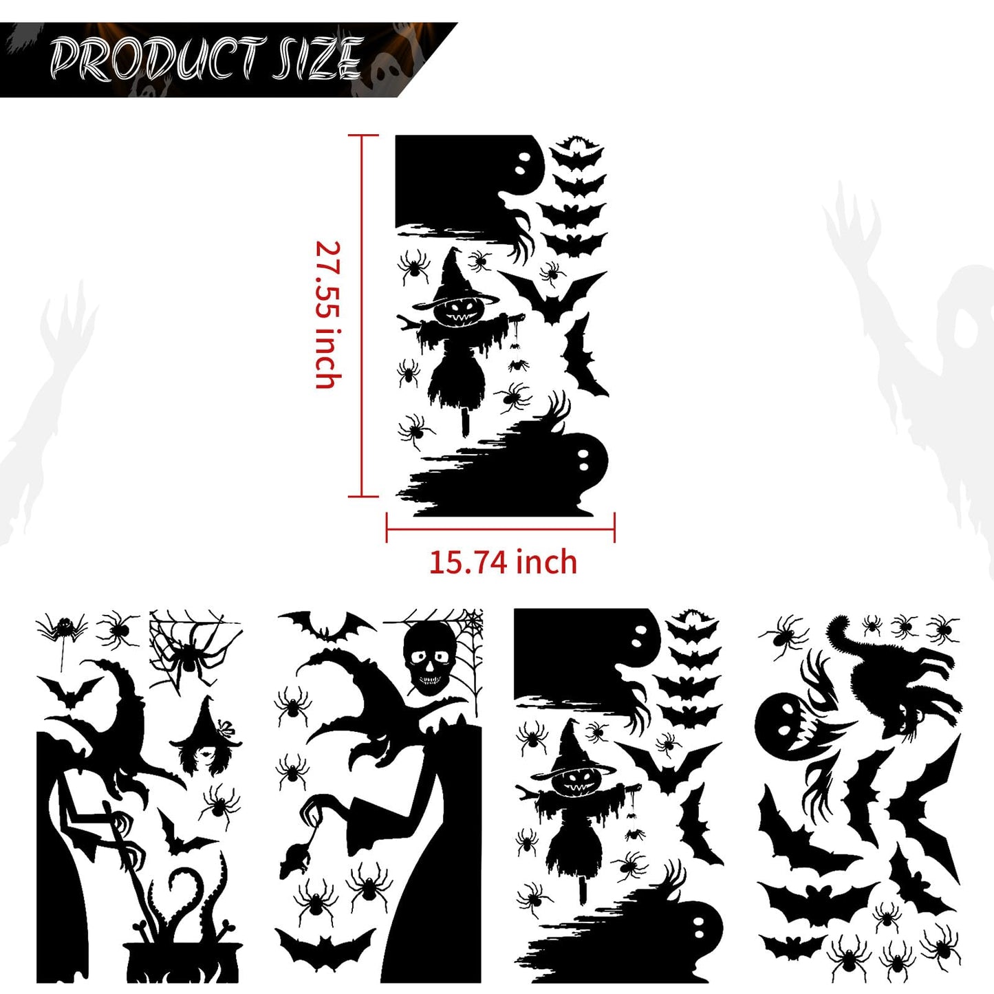 Vkinman Halloween Window Decor Large Halloween Window Silhouette Scary Witch Halloween Window Clings Halloween Stickers for Home Office School, 4 Pcs