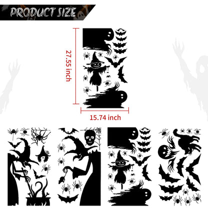 Vkinman Halloween Window Decor Large Halloween Window Silhouette Scary Witch Halloween Window Clings Halloween Stickers for Home Office School, 4 Pcs