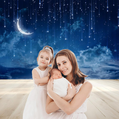 Renaiss 7x5ft Shooting Star Backdrop Blue Galaxy Starburst Curved Moon Background Cosmic Nebula Constellation Celestial Photo Backdrop Twinkle Star Meteor Baby Shower Kids Birthday Party Supplies