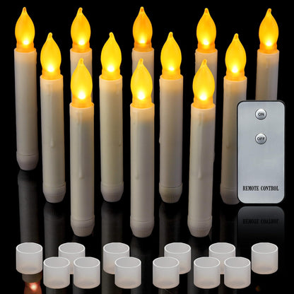 Yakpo 12 Pack LED Taper Candles with Remote, Battery Operated Halloween Flameless Flickering Outdoor Flicker Electric Hanging Floating Fake Votive Candlesticks Bulk for Window Christmas Decorations