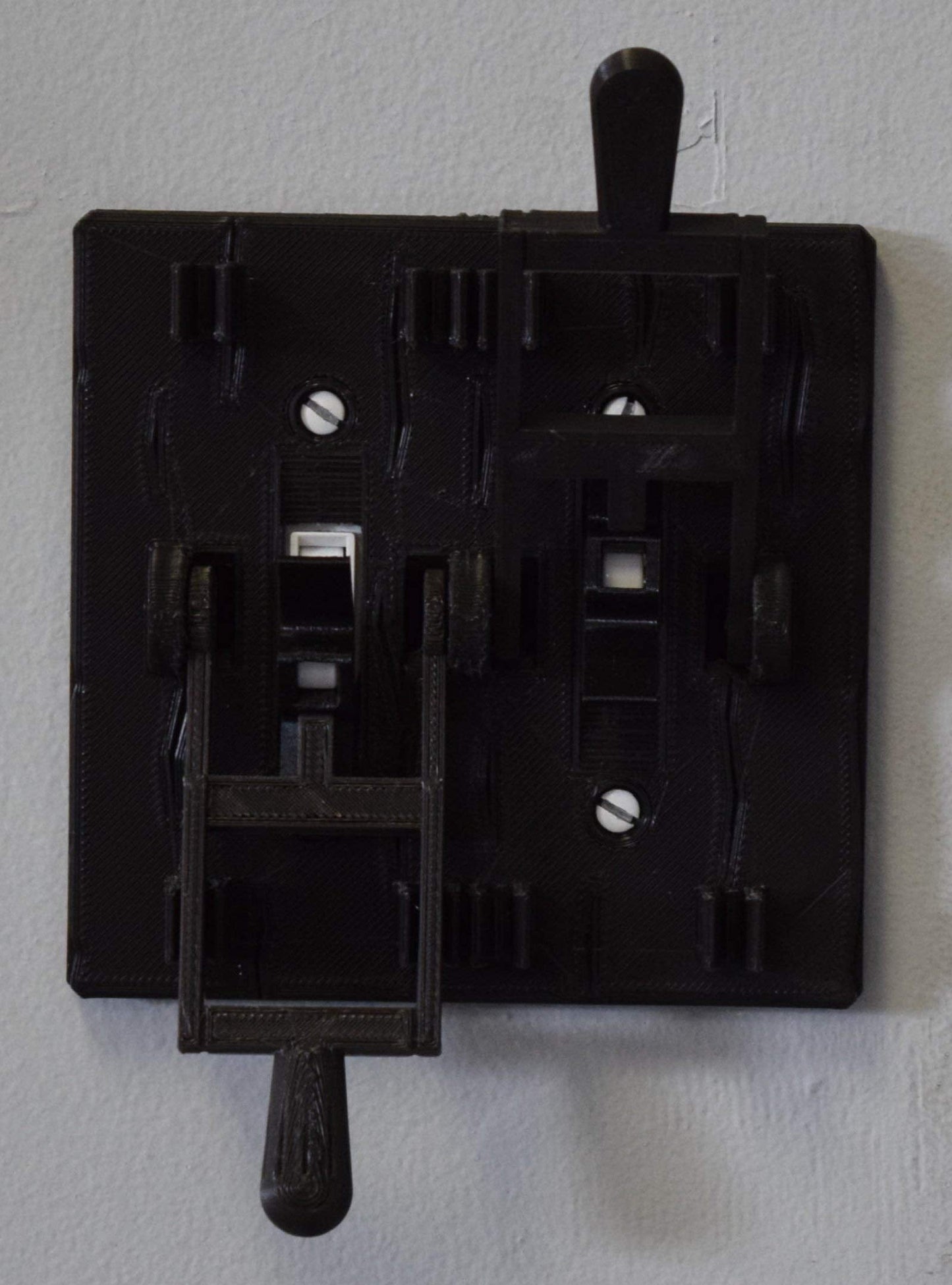 DUAL FRANKENSTEIN LIGHT SWITCH COVER PLATE FLIP HANDLE 3D PRINTED MADE IN USA PR78-2 (BLACK PLATE, BLACK HANDLES)