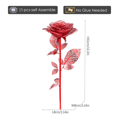 Piececool 3D Metal Puzzles Rose Flower Model Kits, Artificial Fake Flowers Metal Building Kit DIY 3D Puzzle for Adults, for Father Mothers Valentines Day, 15Pcs