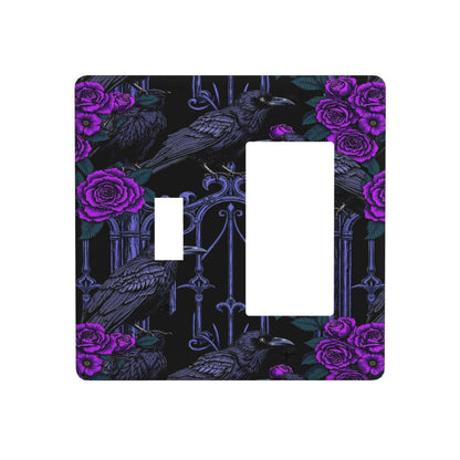Naiqadnehz Outlet Covers Gothic Style Crow Purple Flowers 1 Toggle 1 Rocker Combination Decorative Wall Plate Light Switch Cover Plate Electrical Switch Plates for Bedroom living Room Decor