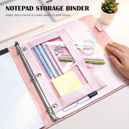 Ospelelf Leather 3 Ring Binder for Letter Size Documents with PVC Pocketed Dividers, Storage Bag & Notepad, 1 Inch Round Rings, Holds 175 Sheets, for Office School Home Organization, Flower Pink