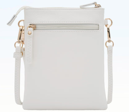 Solene Women's Faux Leather Organizer Multi Zipper Pockets Handbag With Detachable Wristlet Crossbody Bag-WU002(White)