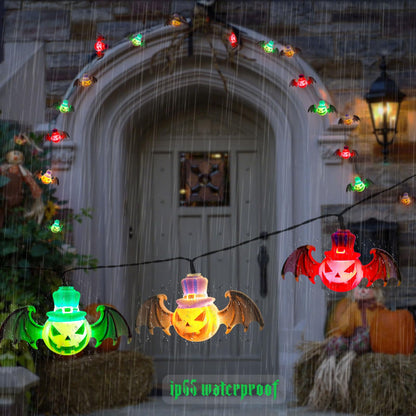 Solar Garden Lights for Halloween Decorations Outdoor,20LED 18Ft 3D Scary Devil Pumpkin Bat Solar String Lights, Unique Solar Lights Outside for Home Yard Garden Party Halloween Decor(Red Green White)