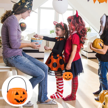STOBOK Halloween Pumpkin Bucket - 8pcs Trick or Treat Children Portable Plastic Candy Buckets Jack O Lanterns - Desktop Decoration Candlestick Candy Holder Pail Party Favor Basket Party Supplies