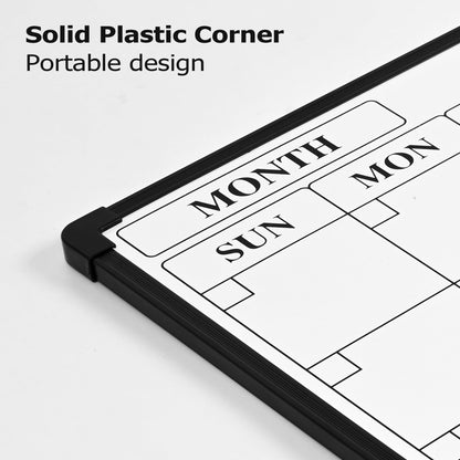 Lumspax Monthly Whiteboard Calendar for Wall, 24" x 18" Dry Erase Board with Plastic Frame, Hanging Dry Erase Calendar with 3 Mini Sticky Notes for Kitchen Planner, Memo, Home and Office, Black