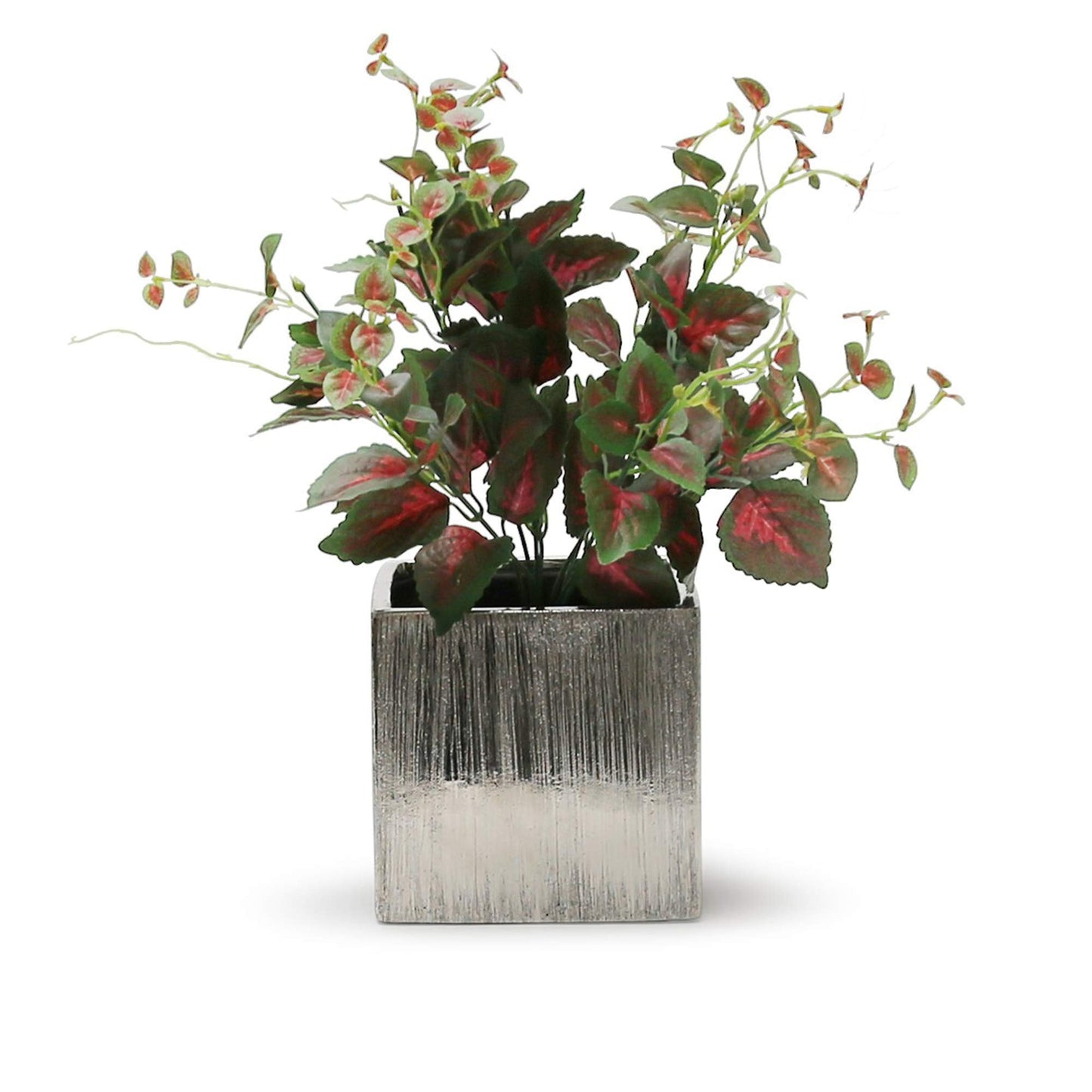 WGV Ceramic Cube Vase Width 3" Height 3" (Fits 2.5" Pot) Elegant Modern Small Square Floral Planter Terrarium Container Table Dresser for Event Accent Home Office Decor Silver Textured 1 Piece