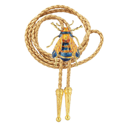 GelConnie Gold Bolo Tie 3D Bee Western Ties for Men Bolo Handmade Bumblebee Bolo Tie Western Cowboy Leather Necktie Adjustable