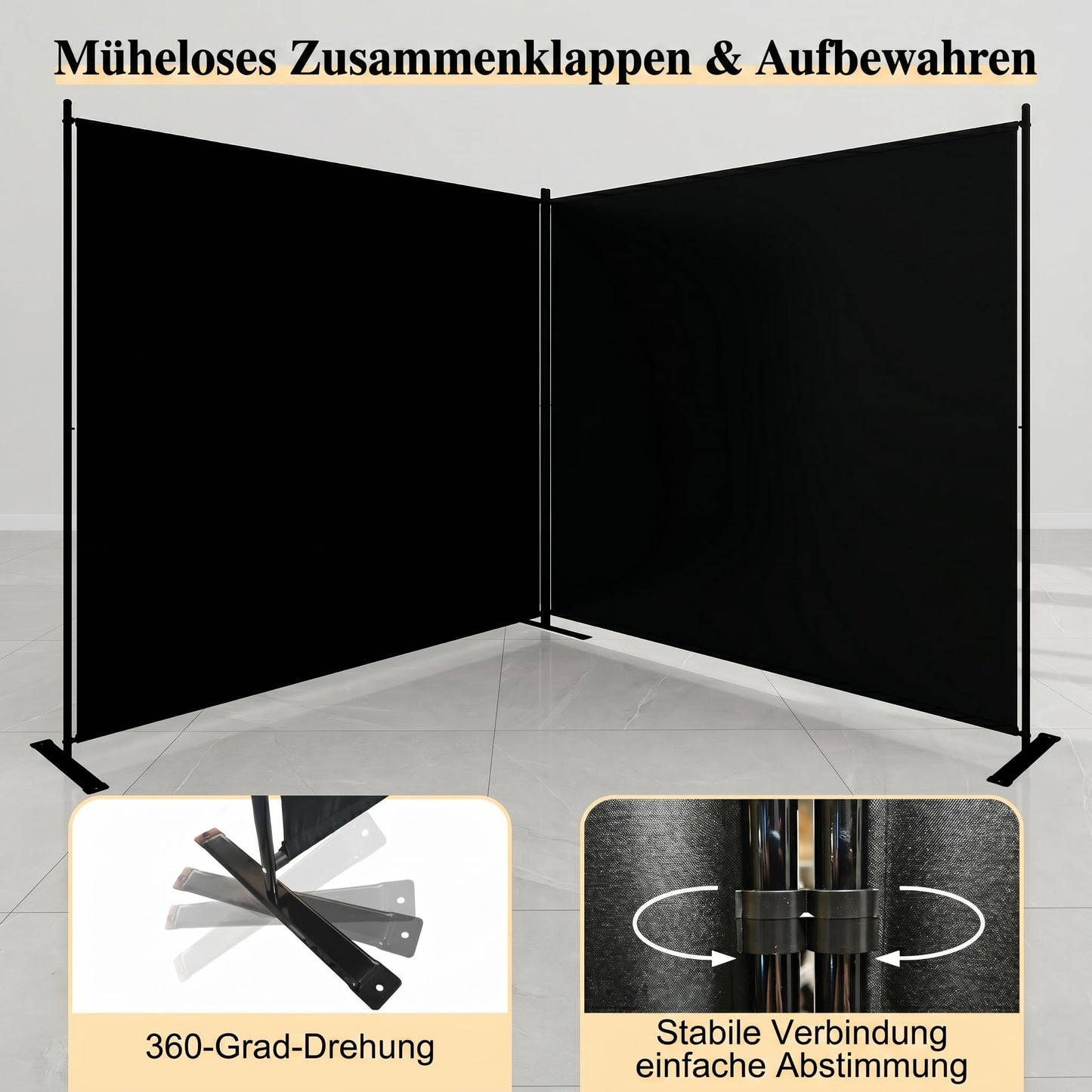 T&Jero 2-Panel Folding Room Divider, 6ft Tall Portable Privacy Screen Wall for Home and Office, Modern Freestanding Partition Separator for Bedroom, Studio, 142" Wide x 71" High, Black