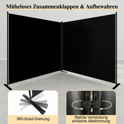 T&Jero 2-Panel Folding Room Divider, 6ft Tall Portable Privacy Screen Wall for Home and Office, Modern Freestanding Partition Separator for Bedroom, Studio, 142" Wide x 71" High, Black