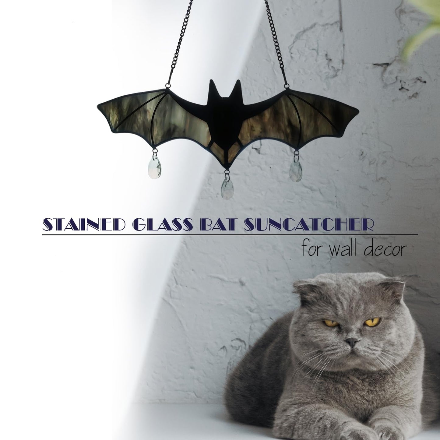 WeDcpcin Bat Stained Glass Window Hanging Sun Catcher (Grey) Halloween Decoration
