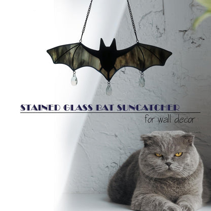 WeDcpcin Bat Stained Glass Window Hanging Sun Catcher (Grey) Halloween Decoration
