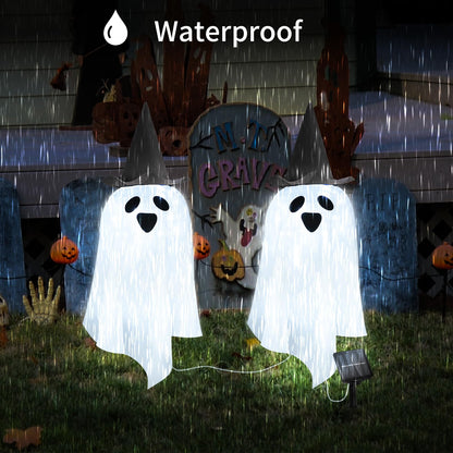 DAYLIGHTIR Solar Halloween Ghost LED Lights Outdoor, Set of 2 Big Ghost with Hat Stake Lights 2 Modes for Outdoor Halloween Pathway Yard Garden Decoration (Cool White-Ghost, 2 Pack)