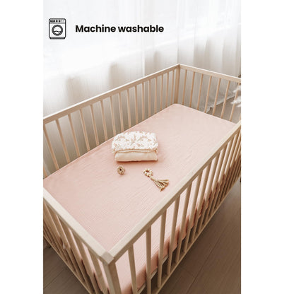 Konssy Muslin Crib Sheets for Girl Boy, 2 PCS Soft and Breathable Cotton Baby Sheets for Standard Crib Mattress, 52"x 28" (Floral, Pink)