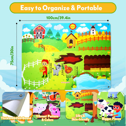 Felt Board for Toddlers 3-5, 39PCS Farm Animals Story Set, Kids Montessori Busy Board, Large Wall Activity, Portable Barnyard Sensory Toy, Preschool Learning Play Kit for Boys Girls, Birthday Gift