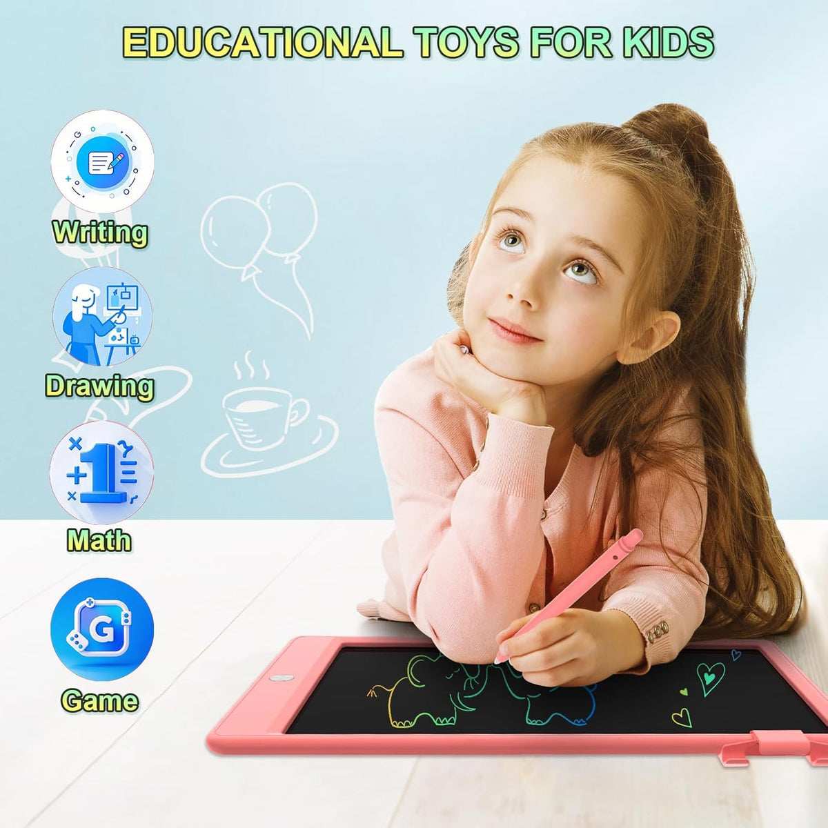 10.5 Inch LCD Writing Tablet for Kids, Colorful Toddler Doodle Board - Erasable Drawing Pad, Educational Learning Toy for Ages 3-8 - Valentine's Day Christmas Birthday Gifts (10.5 Inch, Pink)