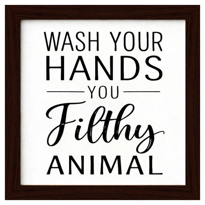 Funny Bathroom Wall Art Poster Wooden Framed Sign Black And White Bathroom Decor Wash Your Hands Sign For Kids Mens Toilet Quotes Signs 8×8 inch