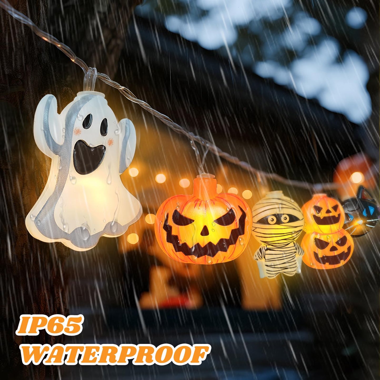 shuangjishan Halloween String Lights Indoor: 9.84 FT 20 LED Battery Operated Pumpkin Ghost Cat Lighted Decorations – 8 Modes Waterproof Timer for Window Porch House Room Bedroom Party Decor