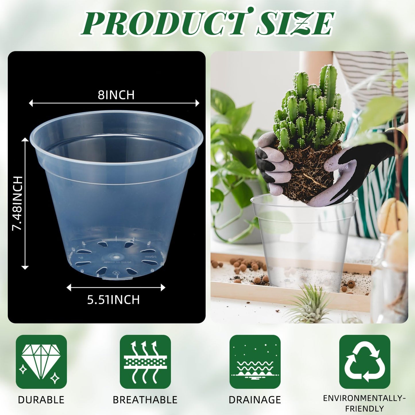 Maxcheck 24 Pcs Clear Nursery Pots with Drainage Holes Pack, Large Transparent Plastic Orchid Pots for Repotting Indoor Plants, Heavy Duty Planter for Monstera, Aroids, Root Observation (8 Inch)