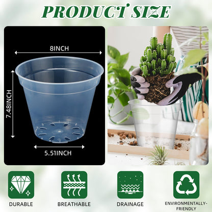 Maxcheck 24 Pcs Clear Nursery Pots with Drainage Holes Pack, Large Transparent Plastic Orchid Pots for Repotting Indoor Plants, Heavy Duty Planter for Monstera, Aroids, Root Observation (8 Inch)