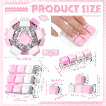 Halloscume 5 Pcs Keyboard Adult Fidget Clicker in 5 Styles Keyboard Fidget Keychain Cube Mechanical Key Button Clicker Stress Relief Gift for Office Home Pass Time(Pink Gradient)