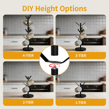 HUILAIXIAN Stainless Steel Mug Holder Tree, Updated Thick Coffee Cup Holder Base, Coffee Cups Stand Mug Holders with 8 Hooks for Countertop Cup Rack Organizer Stand (Black)