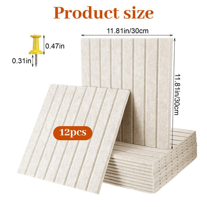 Kuyeyzu 12 Pack Felt Slatted Bulletin Board 11.8x11.8 Inches Alternative to Cork Boards for Walls with 60 Adhesive Tabs and Pushpins for Office Home Room Decor