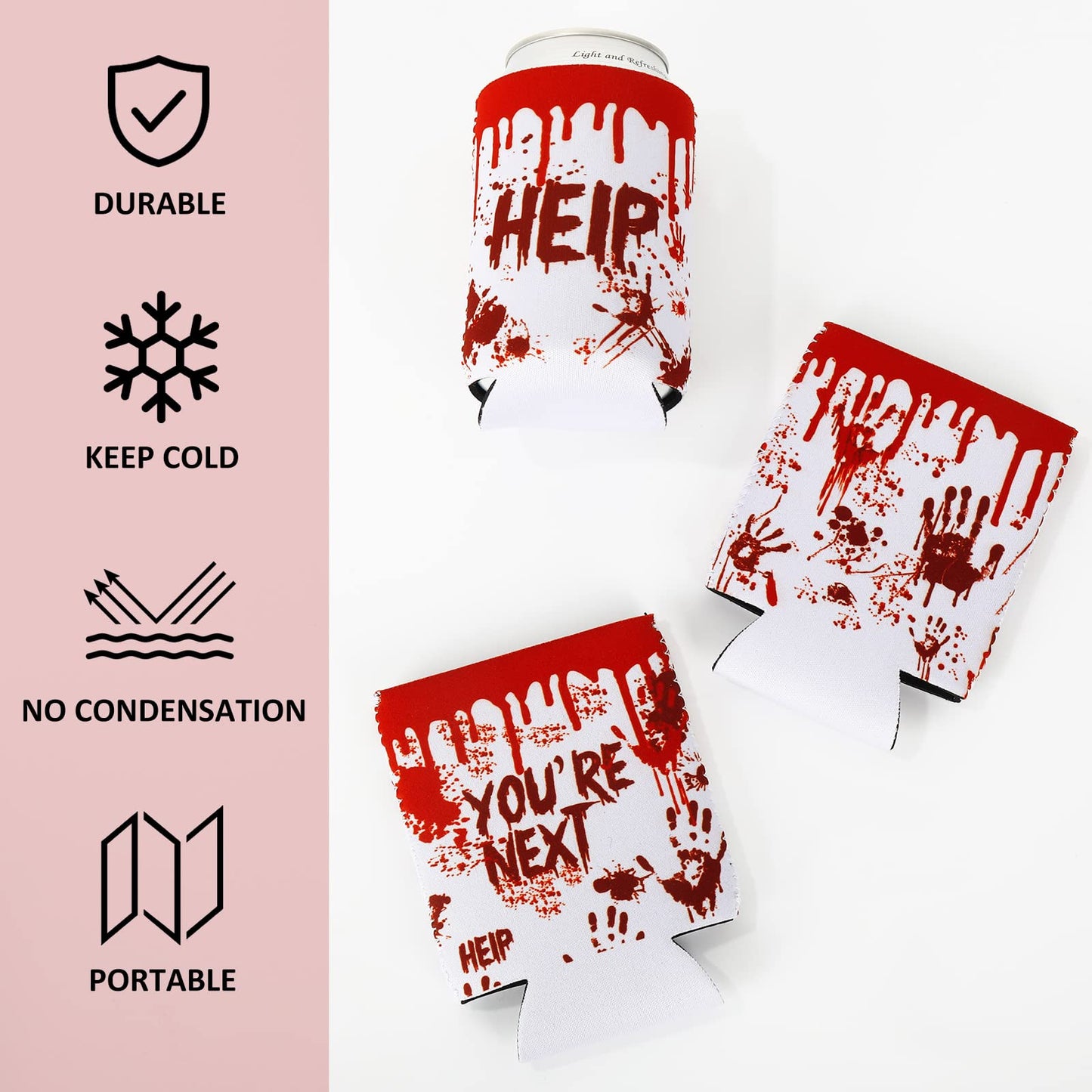 Whaline 6Pcs Halloween Can Sleeves Horror Bloody Can Cooler Covers 12 oz Halloween Neoprene Insulated Beer Caddies Reusable Thermocoolers for Beverages Cans Bottles Halloween Party Favors Decorations