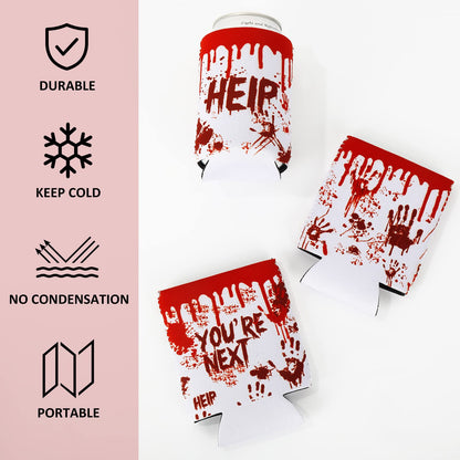 Whaline 6Pcs Halloween Can Sleeves Horror Bloody Can Cooler Covers 12 oz Halloween Neoprene Insulated Beer Caddies Reusable Thermocoolers for Beverages Cans Bottles Halloween Party Favors Decorations