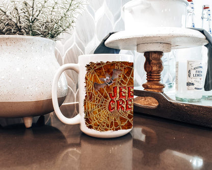 Caroline's Treasures SB3018CM15 Jeepers Creepers with Bat and Spider web Halloween Dishwasher Safe Microwavable Ceramic Coffee Mug 15 ounce, 15 ounce, multicolor