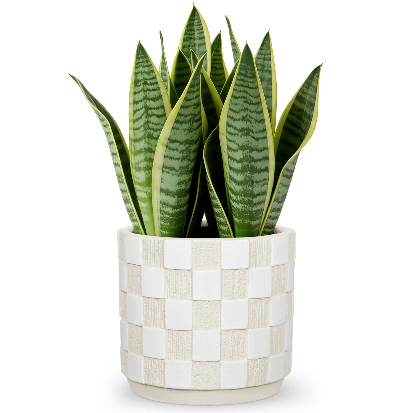 Nature Crafted 5.5 inch Ceramic Plant Pots with Drainage Hole & Silicone Plug, Checker Ceramic Round Planter Flower Planter for Indoor Outdoor Plants Home Gardening Desktop Windowsill, White