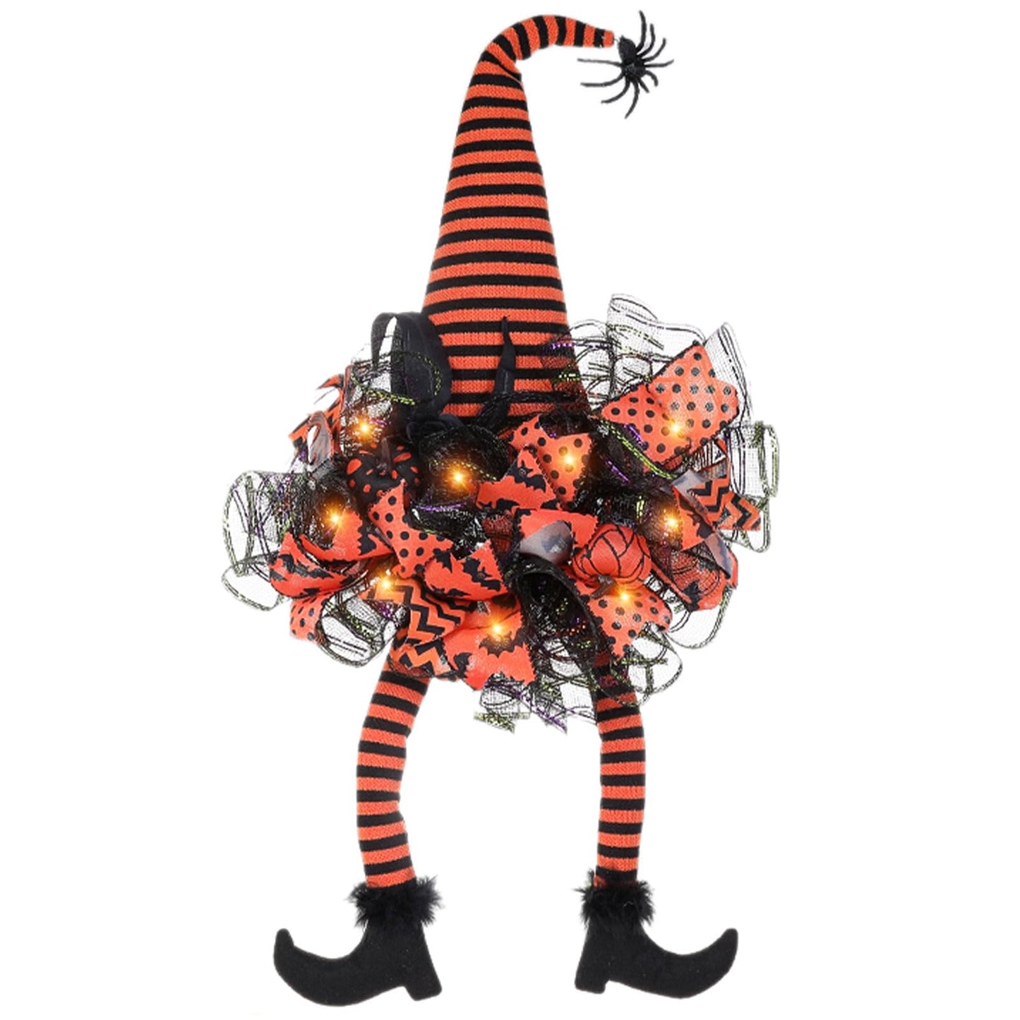 Halloween Door Witch Wreaths with Lights,Burlap Outdoor Front Door Witch Wreath for Home Indoor Outdoor Party